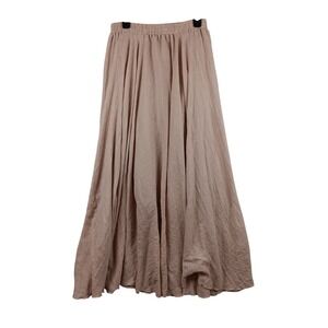 OCHENTA Linen Blend Gauze Maxi Skirt Beige Elastic Waist Flowy Womens Maxi Full